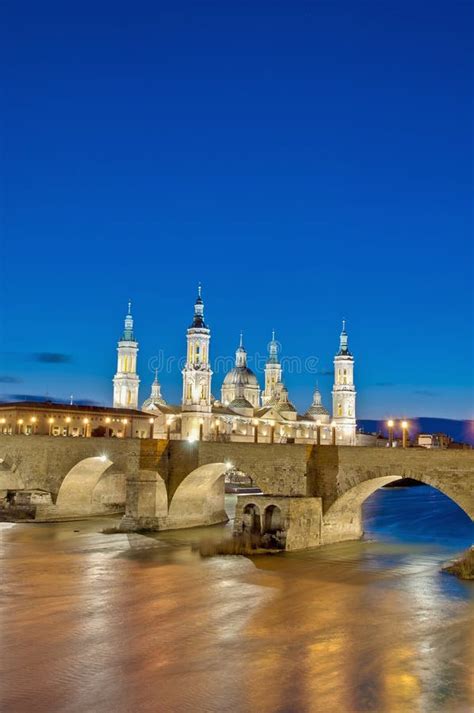 Stone Bridge And Ebro River At Zaragoza Spain Stock Photo Image Of