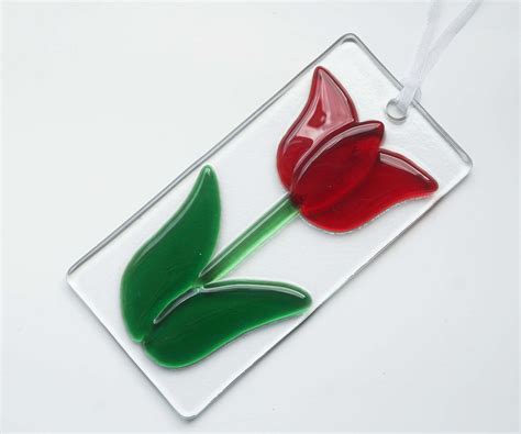 Fused Glass Red Tulip Sun Catcher Red Tulip Glass Hanging Ornament 12cm Fused Glass Stained
