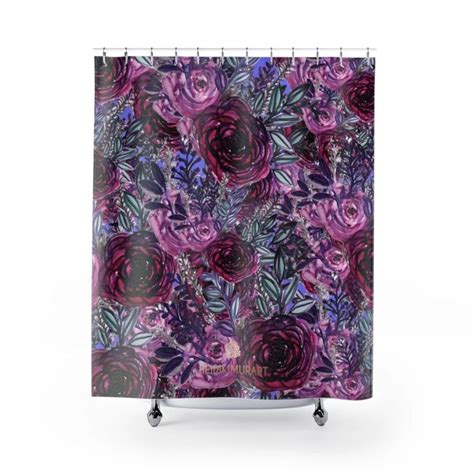 Purple Rose Floral Shower Curtains Elegant Violet Print 71x74 In Bath