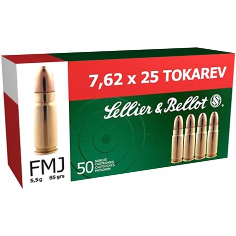 Sellier And Bellot Ammunition 762x25 Tokarev 85 Gr Fmj 50 Rounds
