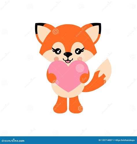 Cartoon Cute Fox With Heart Vector Stock Vector Illustration Of