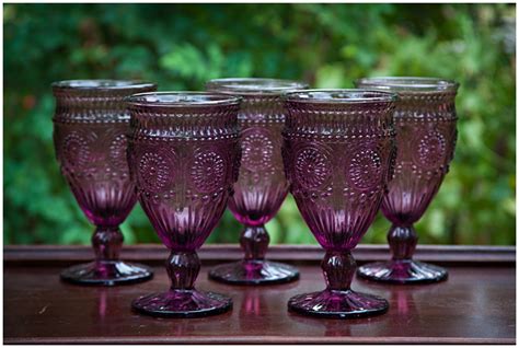 Rosey Plum Pressed Glass Goblets