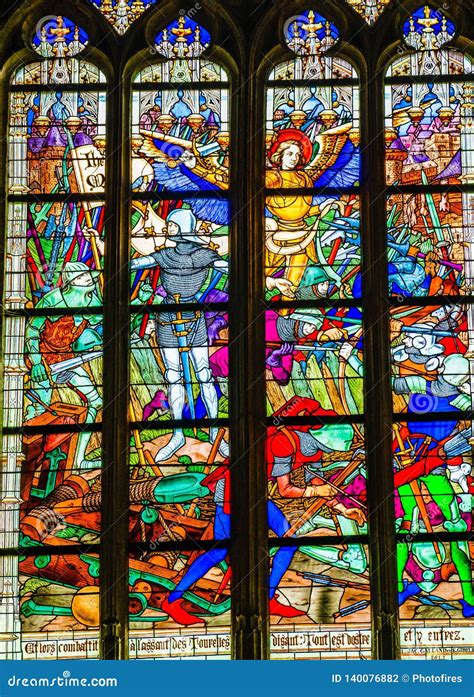 Joan Of Arc War Scene On Colorful Stained Glass Window Inside The