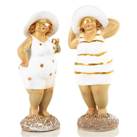 2 Badenixen Mollige Frauen Figuren Rubensfrauen 15 Cm Gold Weiß
