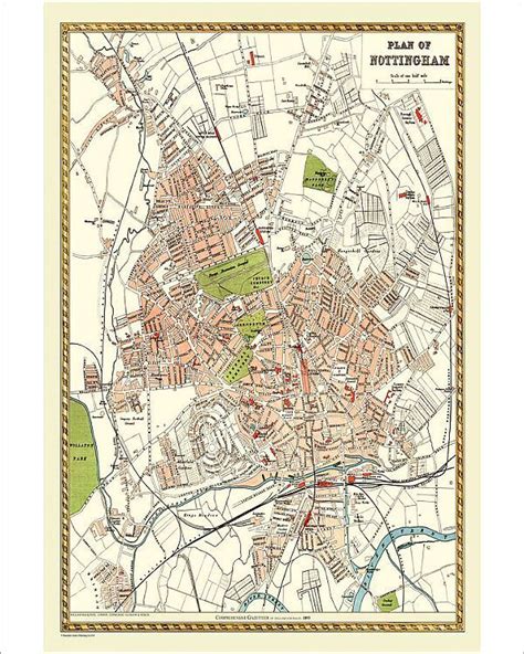 Print Of Old Map Of Nottingham 1893 From The Comprehensive Gazetteer