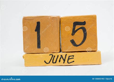June 15th Day 15 Of Month Handmade Wood Calendar Isolated On White