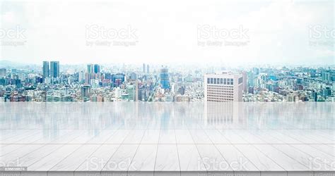 Empty Marble Floor With Panoramic Tokyo City View Stock Photo