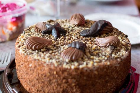Chocolate Cake With Decoration And Nuts On Holiday Stock Image Image