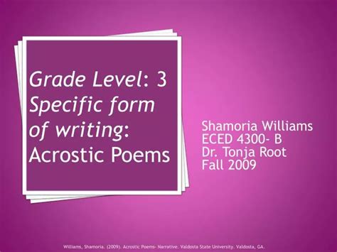 Ppt Grade Level 3 Specific Form Of Writing Acrostic Poems