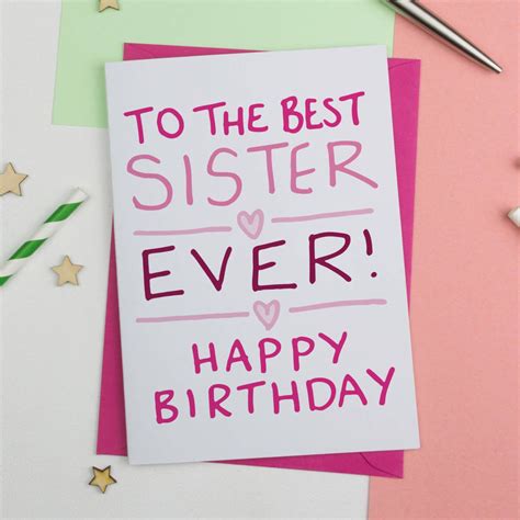 Best Sister Ever Hand Drawn Birthday Card Etsy