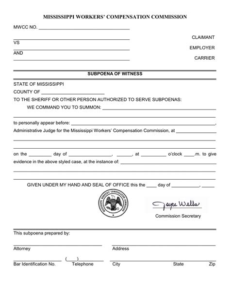 Mississippi Subpoena Of Witness Fill Out Sign Online And Download