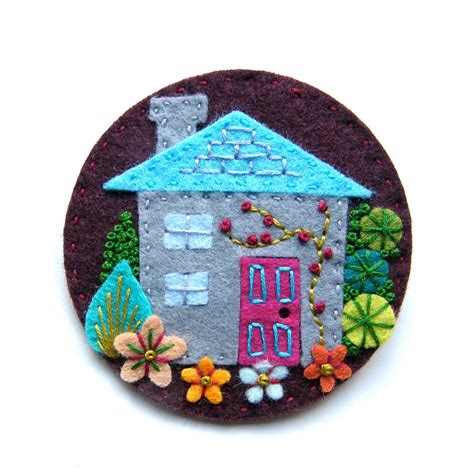 Home Sweet Home Felt Brooch Pin With Freeform By Designedbyjane