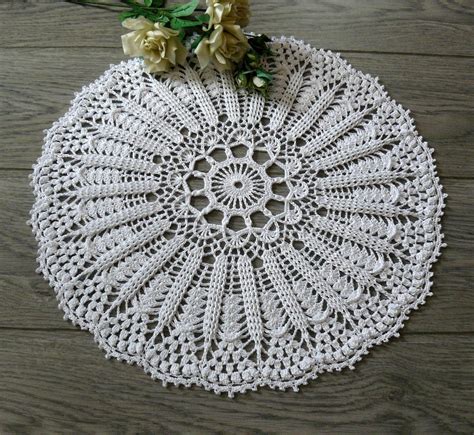 Large crochet doily Lace round doily White cotton textured | Etsy