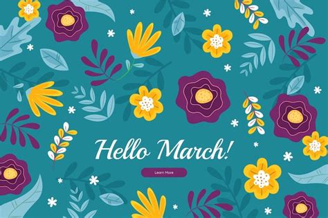Free Vector Flat Hello March Horizontal Banner And Background