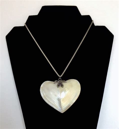 Vintage Large Mother Of Pearl Shell Heart Pendant Statement Necklace By Vintageforvisage On Etsy
