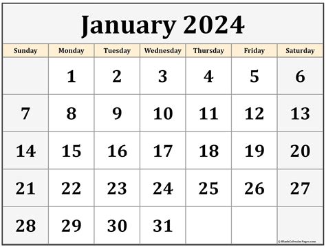 January 2024 Weekly Printable Calendar 2024 Calendar Printable One Page