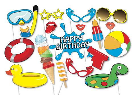 Pool Party Photo Booth Party Props Set 16 Piece Printable Etsy