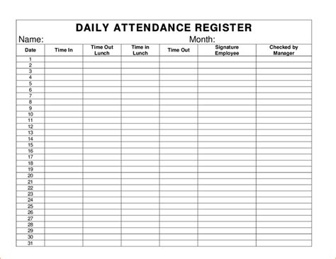 Attendance Register Attendance Sheet Template Attendance Sheet