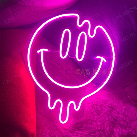 Melting Smiley Face Neon Sign Led Dripping Smile Wall Decor Etsy