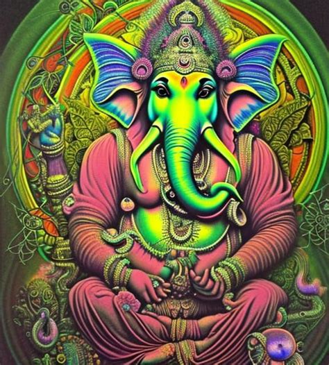 Ganesha Psychedelic Mandala Blacklight Fluorescent Glowing Iridescent