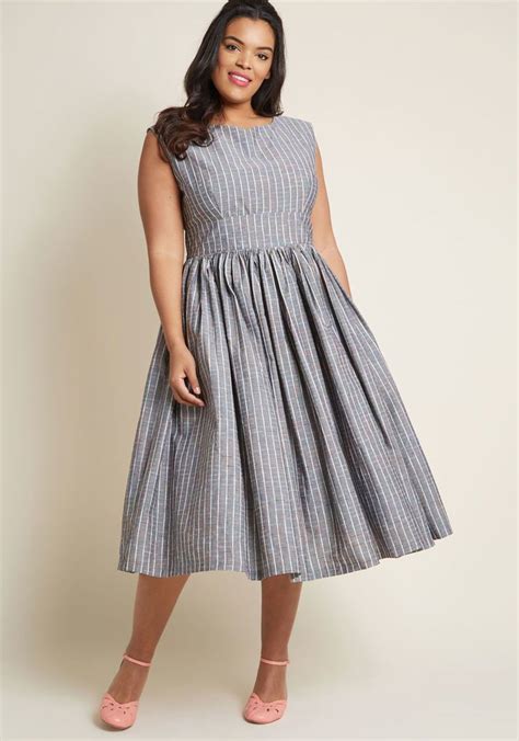 Modcloth Fabulous Fit And Flare Dress With Pockets In Grey Plaid Gray