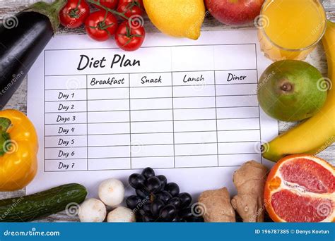 Diet Plan Sheet With Fruit And Vegetables Stock Image Image Of Juice