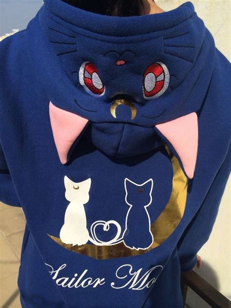 Blue Hoodie Cute Sweatshirt Cosplay Costume Sailor Moon Luna Cat Coat