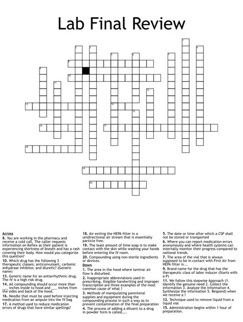 Lab Final Review Crossword Wordmint