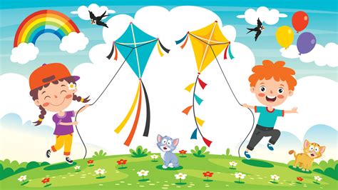 Kid Playing With A Colorful Kite 2396036 Vector Art At Vecteezy