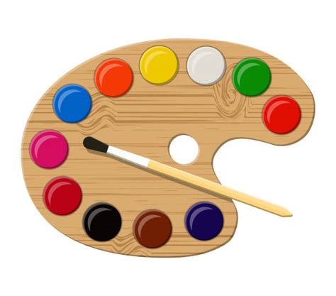 Wooden Palette With Paints And Brushes Illustrations Royalty Free