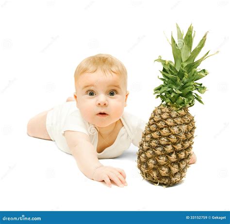 Little Baby Boy And Pineapple Stock Image Image Of Face Background