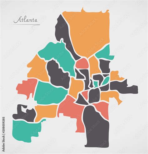 Vetor De Atlanta Georgia Map With Neighborhoods And Modern Round Shapes