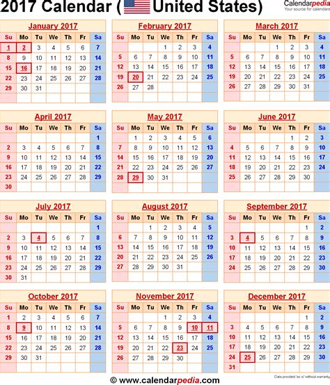 2017 Calendar With Holidays Printable