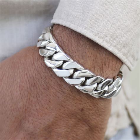 Cuban Chain 925 Sterling Silver Heavy Bracelet Vy Jewelry