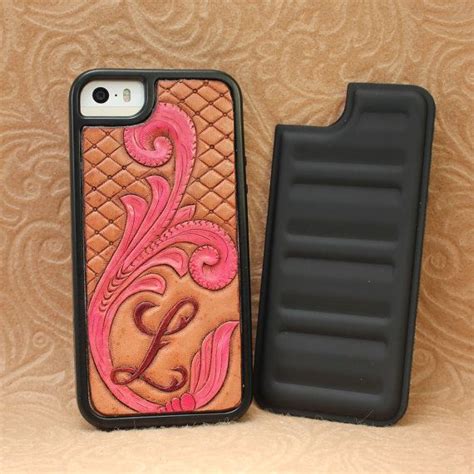 Custom Leather Initial Western Tooling Cell Phone Case For Iphone 4 And