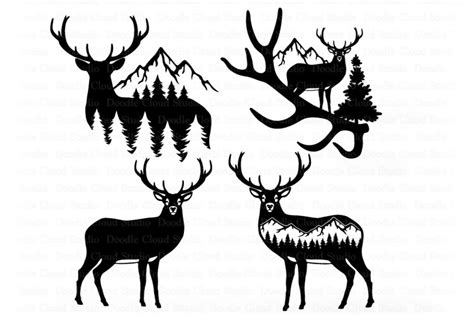 Deer In Forest Silhouette Svg Nature Scene Svg Cut Files