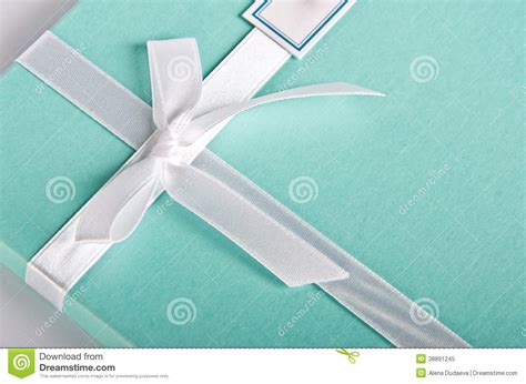 Gift Box Turquoise With White Satin Ribbon Stock Image Image Of