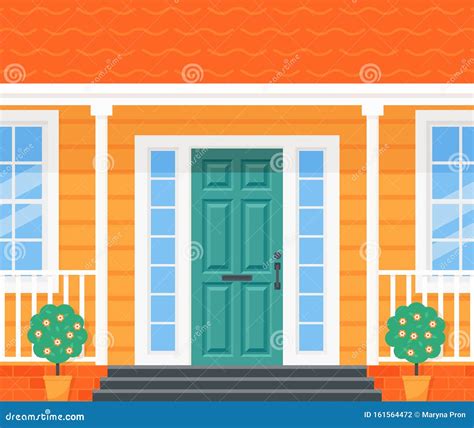 Front Door Porch House Vector Illustration In Flat Design Stock