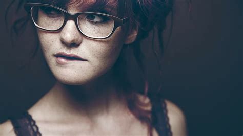 hd wallpaper model redhead freckles glasses closeup biting lip blue eyes filter photography