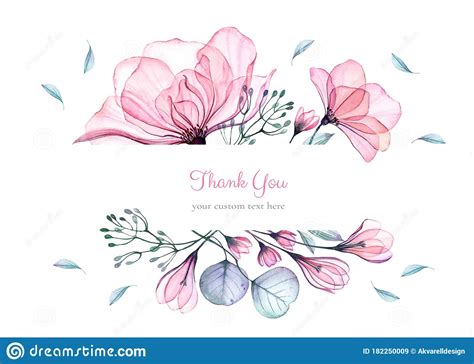 Watercolor Floral Card Template Bouquet With Big Pink Roses Turquoise