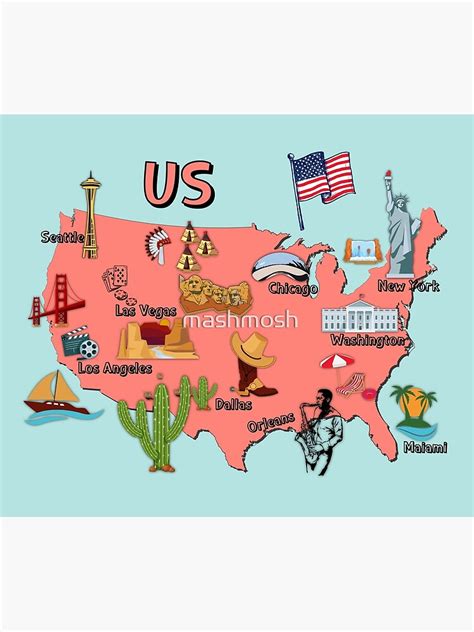 Usa Landmarks Map Us Map With National Symbols And Landmarks Of United