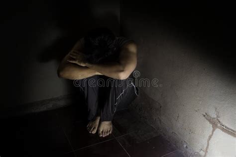 Hopeless Man Sitting In Dark Location Stock Photo Image 54980941
