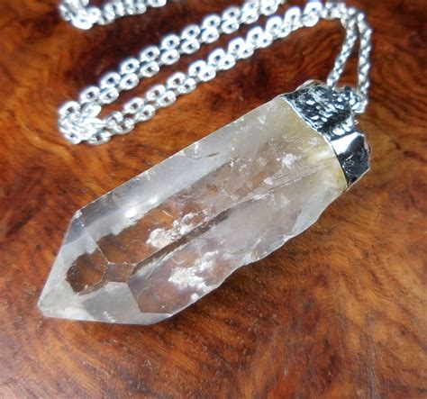 Quartz Necklace Large Clear Crystal Point Pendant Silver Plated