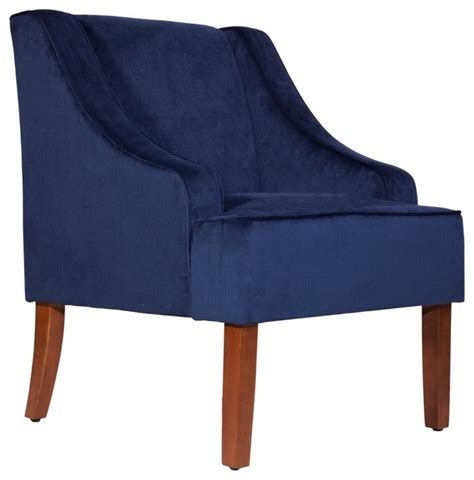 Velvet Fabric Upholstered Wooden Accent Chair With Swooping Armrests