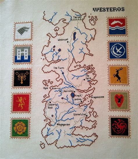 Game Of Thrones Map Of Westeros With House Sigils By Jen Random Cross
