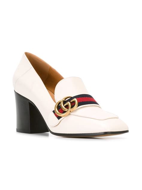 Gucci Gg Web Mid Heel Loafer Pumps Women Leather 39 In White Lyst