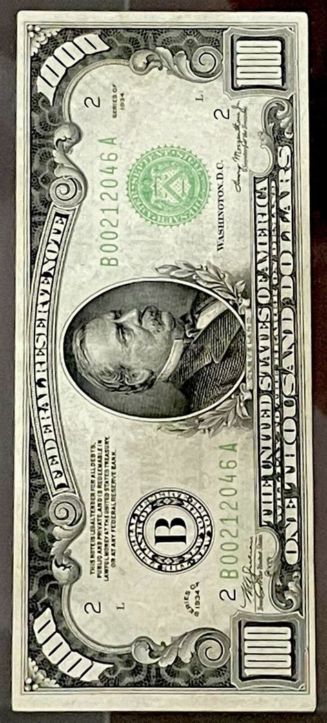 1000 Dollar Bill Federal Reserve Note 1934 Series Beverly Hills