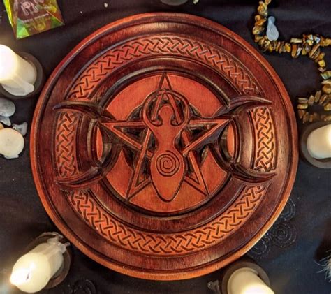 lightning rod triple moon goddess pagan altar pentacle sacred space pentagram wooden