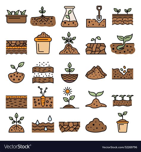 Soil Ground Icons Flat Royalty Free Vector Image