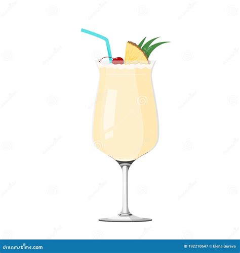 Tropical Drink Pina Colada Realistic Vector Illustration Isolated On